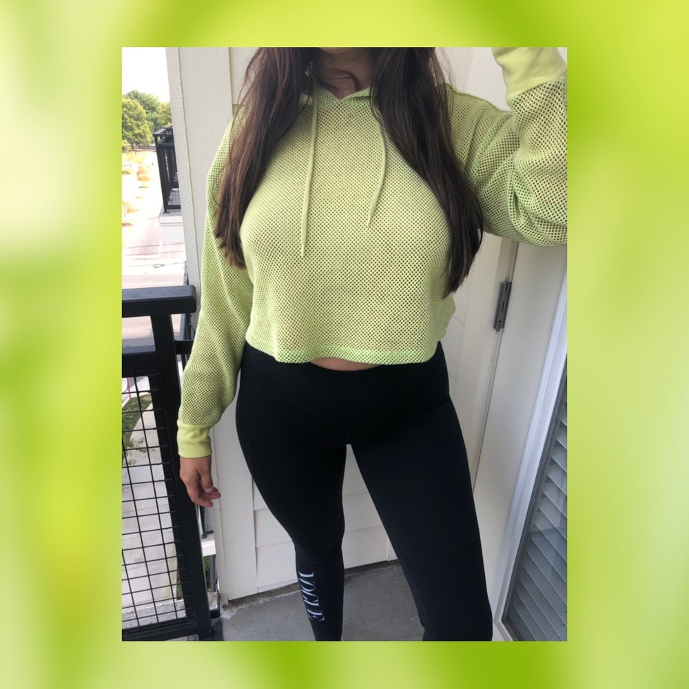 Forever 21 PLUS Lime Green Cropped Hoodie